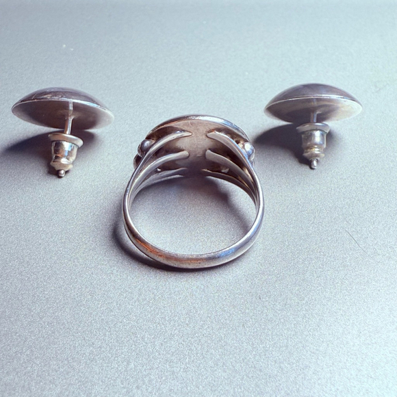 Navajo Modernist Gilbert Gomez Sterling Silver Bracelet, Ring, Earrings Set VTG - Picture 5 of 13